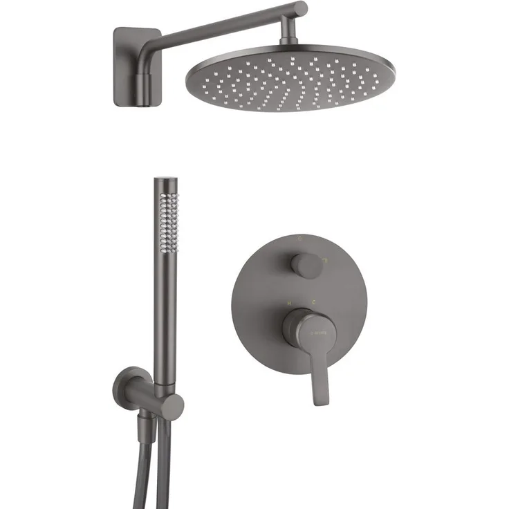 Lomadox Duscharmatur ARNIKA-30, Regendusche mit Zweigriffarmatur, titanium, 250 mm Sprühkopf, höhenverstellbar 950-1210 mm