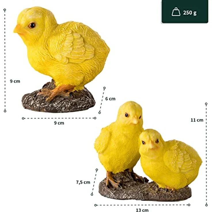 VERDOBA Garten Dekoration 3 Küken Deko Figur aus Kunstharz (Polyresin), naturgetreue Gartendeko für Balkon, Garten und Teich, wetterfest und standfest, 6-13 cm Größe – Bild 2