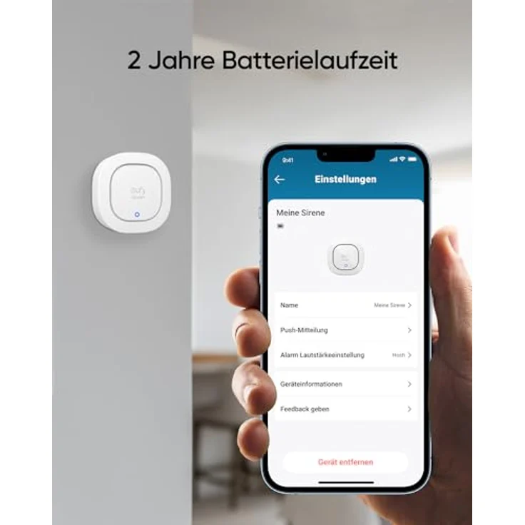 eufy Security Sirene, 105dB kabelloser Alarm, IP65 wetterfest, 2 Jahre Batterielaufzeit, kompatibel mit Homebase 2 & 3, App Steuerung – Bild 4