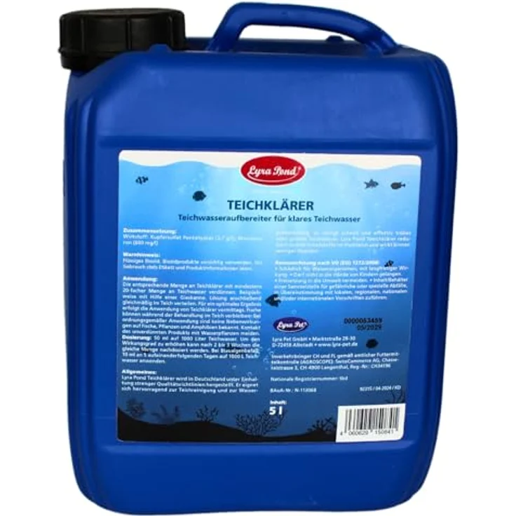Lyra Pet Lyra Pond® 5 Liter Teichklärer | Wirkt gegen die häufigsten Algenarten | Für klares Teichwasser | Langanhaltende Wirkung | Reduziert die Algenneubildung | Nicht schädlich für Fische & Pflanzen – Bild 1