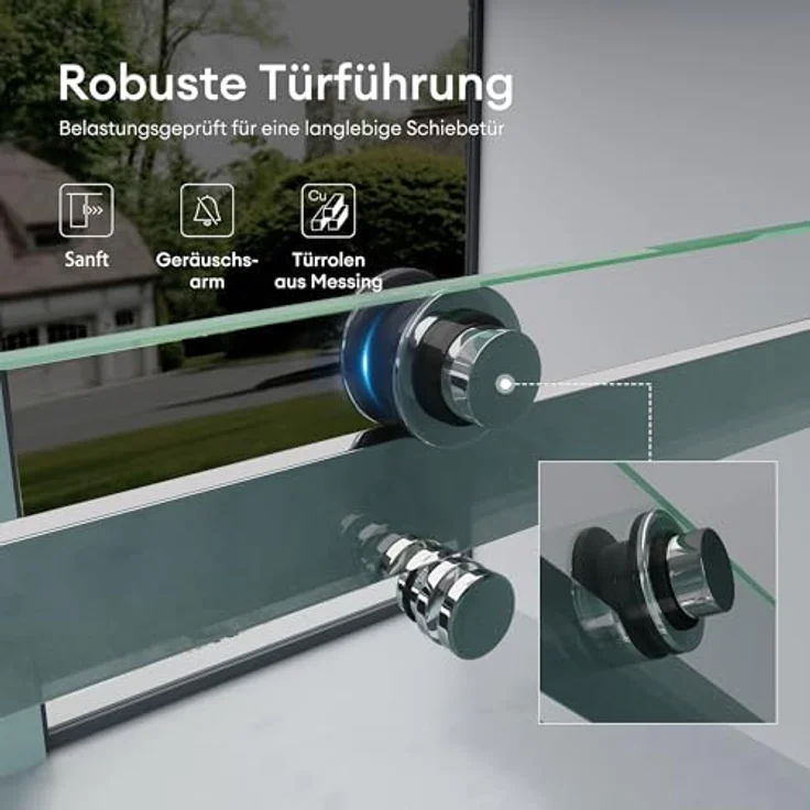 Mai & Mai Dusch-Schiebetür Nischentür 8mm ESG NANO T04, 105x195 cm, Klarglas, Teramo04 Design mit Schwebemechanismus – Bild 4