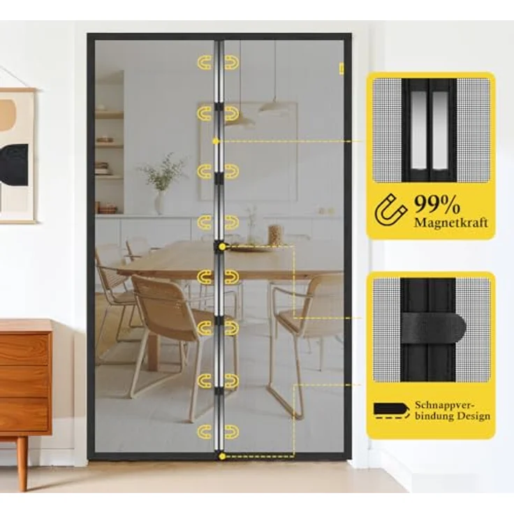 fowong Fliegengitter Balkontür Magnet, 170x240cm, Nanogitter mit 10x Reißfestigkeit, winddicht, geruchlos, schwarz – Bild 5