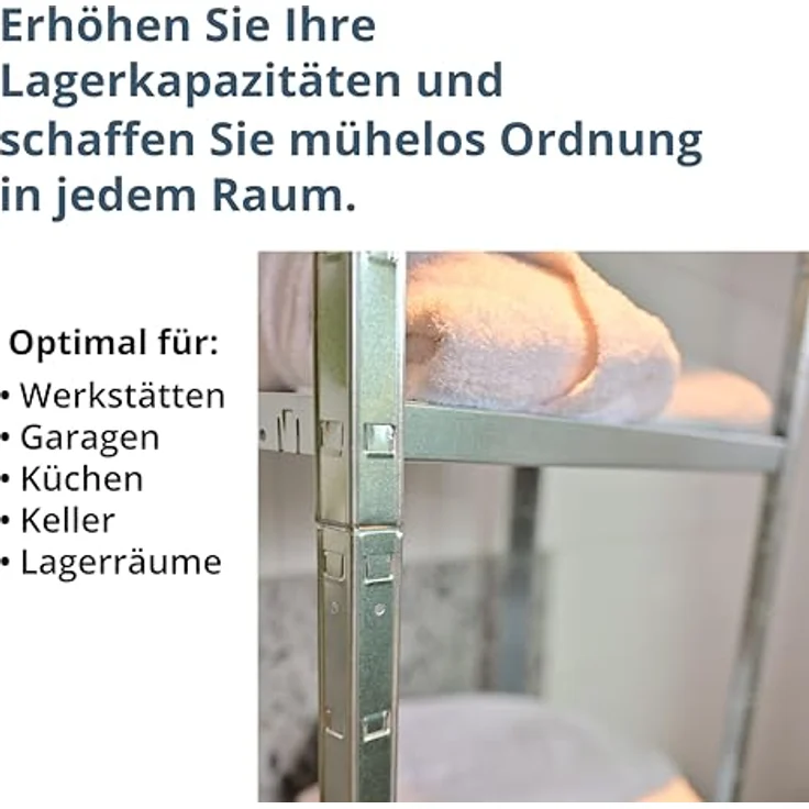 Schulte Regalwelt Lagerregal mit 4 PowerMAX-Fachböden, 180x80x40cm Regalsystem, Steckregal mit einfacher Montage ohne Verschrauben, Traglast je Boden bis zu 65 Kg (bis zu 260 Kg Gesamttraglast) - 4056397004431 – Bild 5