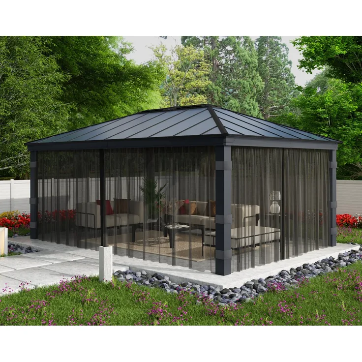 Palram - Canopia Dallas Garden Gazebo Netting Set, Insektenschutznetz mit Reißverschluss und Clips, 533x212 cm, dunkelgrau