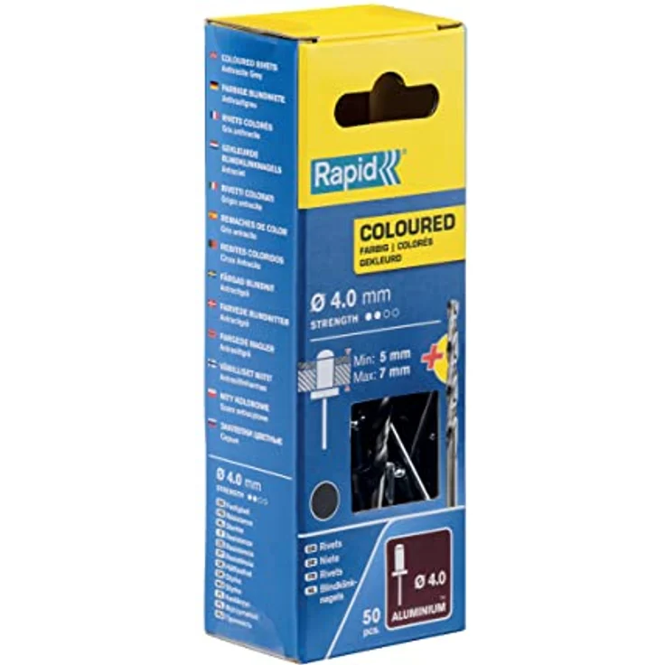 Rapid Blindnieten ALU Grau Ø 4mm, 5-7mm Klemmbereich, 50 Stk. Nieten, Set Inkl Bohrer, für blindnietzangen – Bild 2
