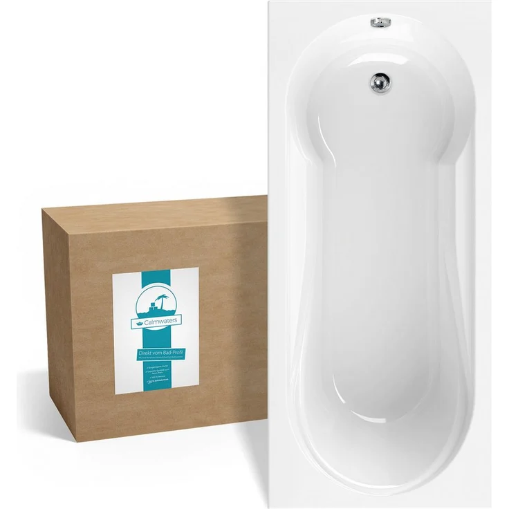 Calmwaters Badewanne Modern Small 2, rechteckige Acrylwanne mit Duschbereich, Weiß, 180 x 80 cm, 210 l Fassungsvermögen