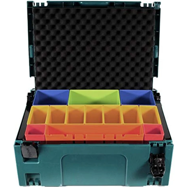Makita MAKPAC 2 Systemkoffer + Boxeneinsatz mit farbigen Boxen P-83652 + Deckeleinlage Schaumstoff – Bild 2