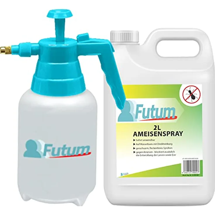 Futum 2L Anti-Ameisenspray & 2L Sprüher, bekämpft Ameisen, Larven & Eier, Wasserbasis, geruchsarm, fleckenfrei