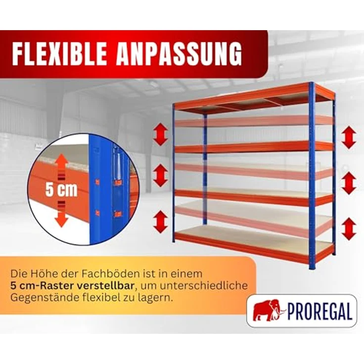 Proregal Schwerlastregal DINO, 180 x 200 x 60 cm, 4 Böden, Traglast 500 kg, Blau-Orange – Bild 4