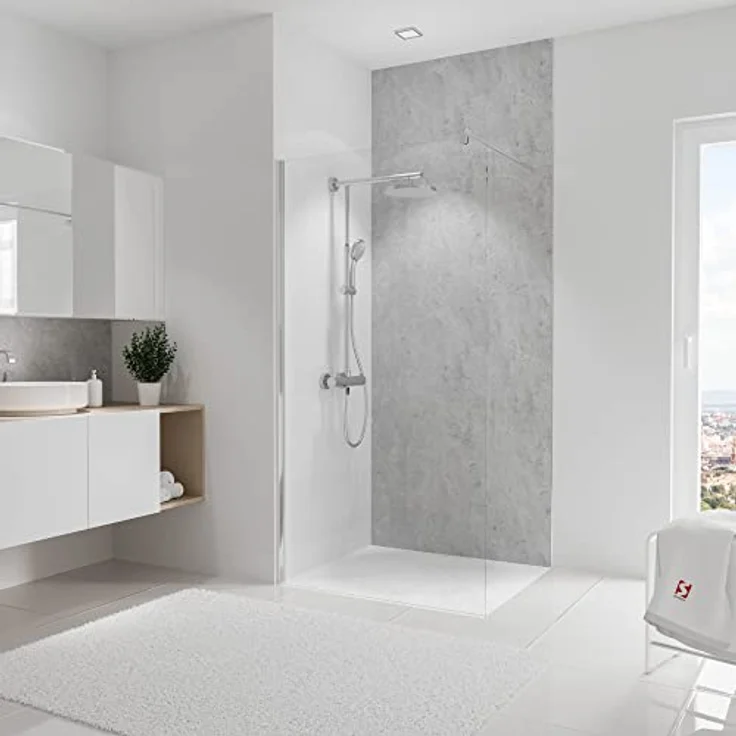 Schulte DecoDesign Dekor Stein grau hell, 255 x 100 cm, 3 mm Aluminium-Verbundplatte, fugenfreie Wandverkleidung für Duschbereich und Bad, EP1901025 602 – Bild 1