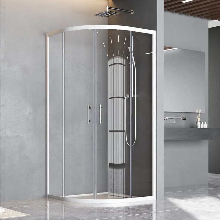 Hopibath Duschwand mit schiebetür Runddusche Eckdusche Weiß 90x90x185cm, 5mm ESG, Magnetverschluss