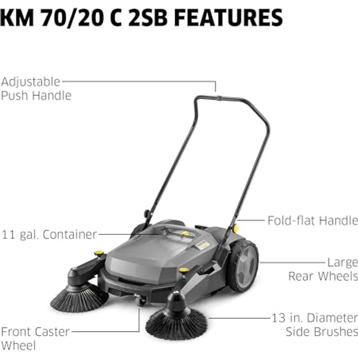Kärcher Professional KM 70/20 C 2SB, Handkehrmaschine mit zwei Seitenbesen, stufenlos einstellbarer Kehrwalze und ergonomischem Schubbügel – Bild 3