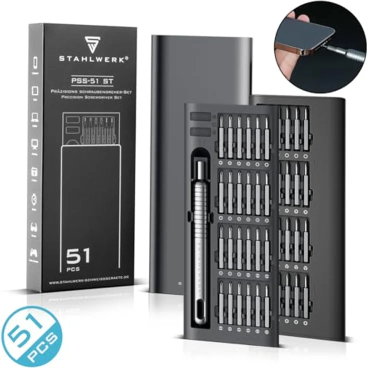 STAHLWERK Präzisions-Schraubendreher Set PSS-51, 51-teiliges Feinmechanik Set mit Chrom-Vanadium-Bit-Set und Magnetisier-Werkzeug – Bild 2