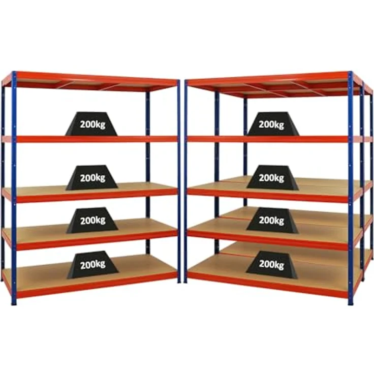 Proregal Schwerlastregal Mega Deal Giant Elephant, 5 Fachböden, Traglast 200 kg pro Boden, H 180 x B 150 x T 60 cm, Blau-Orange – Bild 1