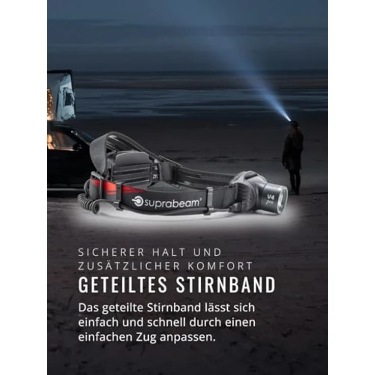 Suprabeam V4pro wiederaufladbare LED Stirnlampe mit 1000 Lumen, Elektronischem Dimmer, Li-Po 2800 mAh, in Schwarz – Bild 4