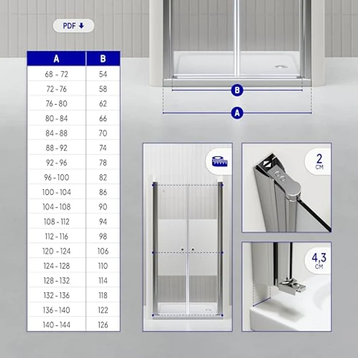 i-flair Dusch-Doppelflügeltür Duschtür Lima mit Pendeltüren aus teilsatiniertem ESG Sicherheitsglas, 68x180 cm - Preisvergleich – Bild 6