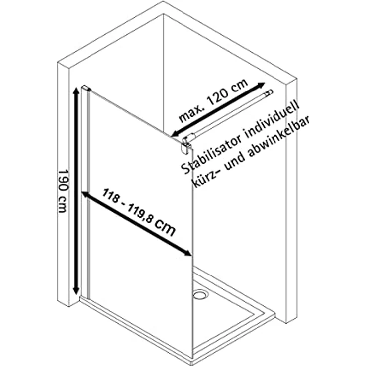 Schulte Duschwand zum Kleben, 120 x 190 cm, 6 mm Sicherheitsglas ESG Klar hell, Walk In Dusche, Chromoptik, Montage ohne Bohren in die Wand-Fliese – Bild 3