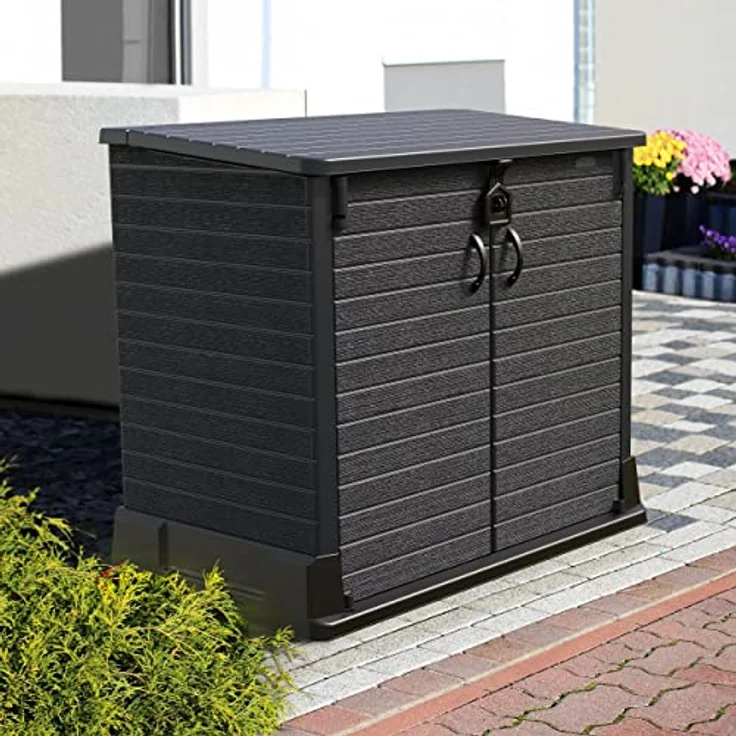 Duramax Cedargrain StoreAway 850L Kunststoff-Gartenhaus - Outdoor-Gartenhaus, Mülltonnenbox, Solide Konstruktion, ideal für Werkzeuge, BBQs und Mülltonnen 2x 120L, 130 x 74 x 110 cm, Dunkelgrau – Bild 2