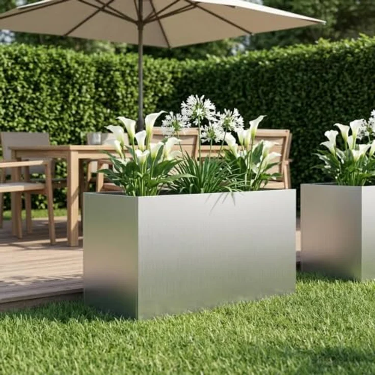 vidaXL Hochbeet, Garten-Pflanzgefäß Silber, 80 x 50 x 50 cm, aus verzinktem Stahl, wetterfest und stabil – Bild 2