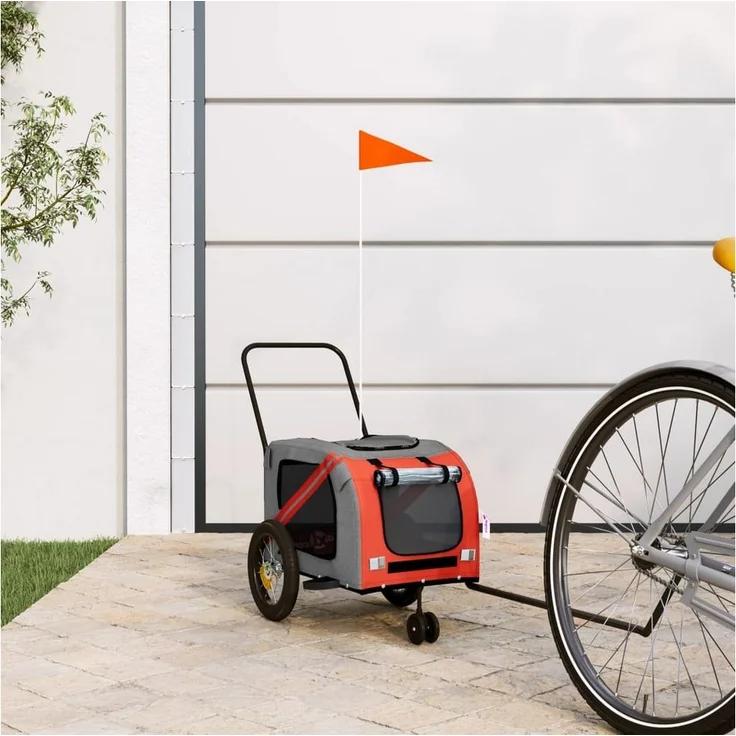 vidaXL Hunde-Transportbox Fahrradanhänger Orange und Schwarz Oxford-Gewebe Eisen, Max. 30 kg Belastbarkeit – Bild 1