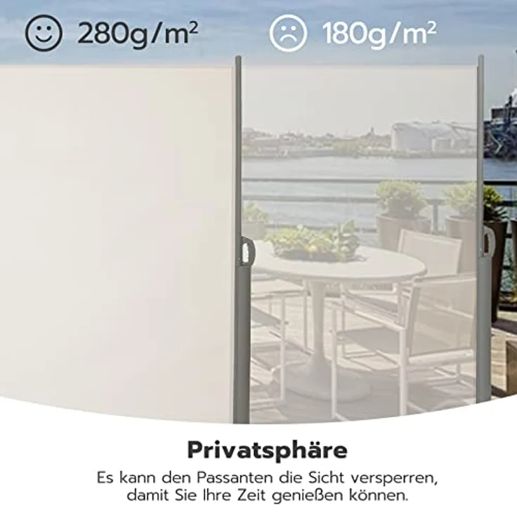 LARMNEE Alu-Seitenmarkise 180 x 400 cm, ausziehbar, blickdicht, wasserdicht, Sonnenschutz für Balkon, Terrasse, Garten, Beige EBE184BP02 – Bild 5