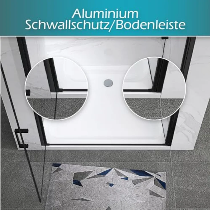 i-flair schwarze Duschtür 74-77 cm, 180 cm hoch, 6 mm Sicherheitsglas, Edelstahlgriffe, rahmenlos, magnetdichtend – Bild 7