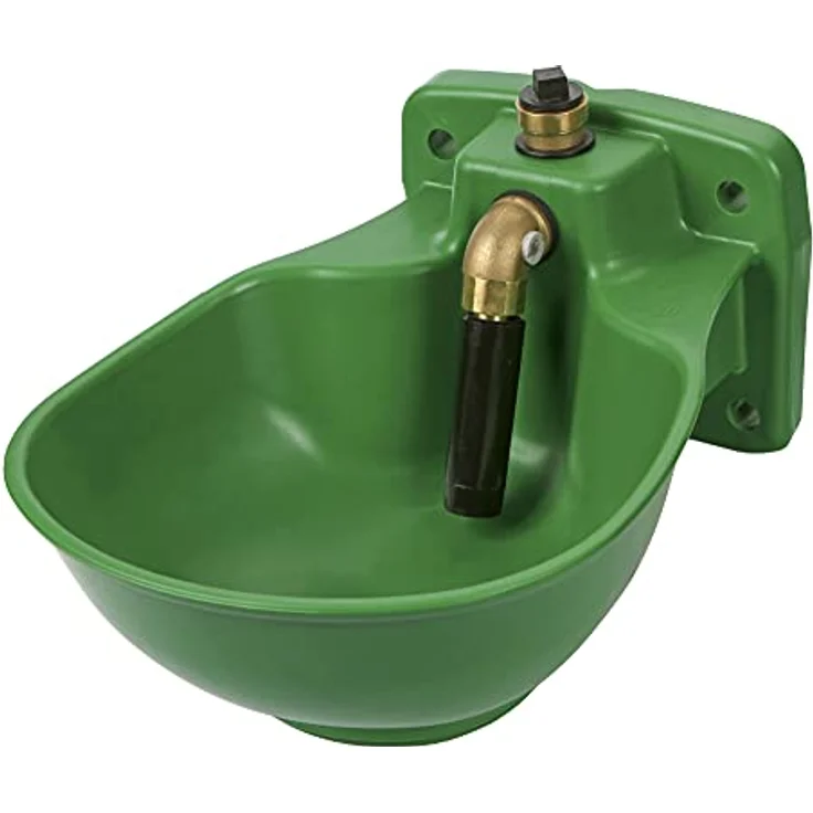 Kerbl Heizbares Tränkebecken aus Kunststoff mit Rohrventil HP20/230, 2,8 Liter, farbe grün, integriertes Frostschutzthermostat, regulierbarer Wasserdurchfluss bis 11 L/min – Bild 1