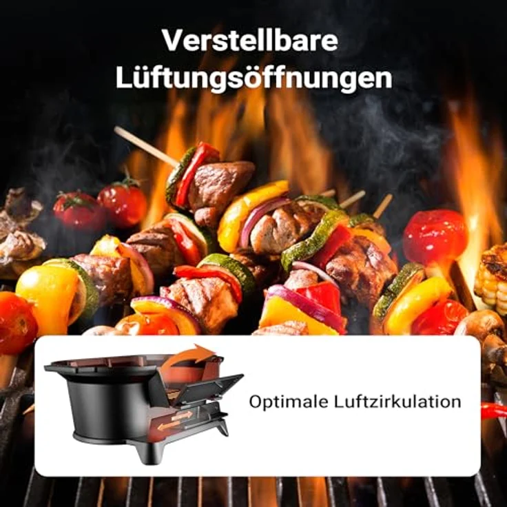 Wiltec Grilltopf aus Gusseisen, effiziente Hitzespeicherung, mit Abzugssystem, tragbar, schwarz – Bild 6