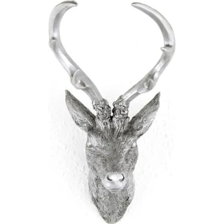 Linder Hirschgeweih 10 Ender in Silber Hirschkopf Wand Deko Jagd Geweih 20 x 30 cm – Bild 2
