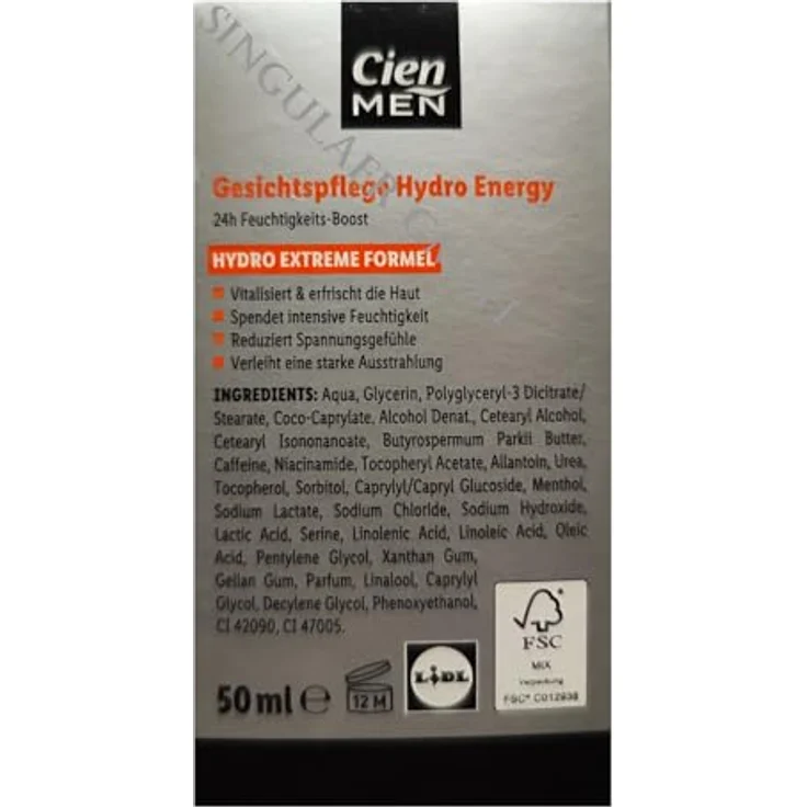 Cien MEN Hydro Energy Feuchtigkeitscreme mit Hyaluron & Koffein, 24h Frischekick, 50 ml – Bild 3
