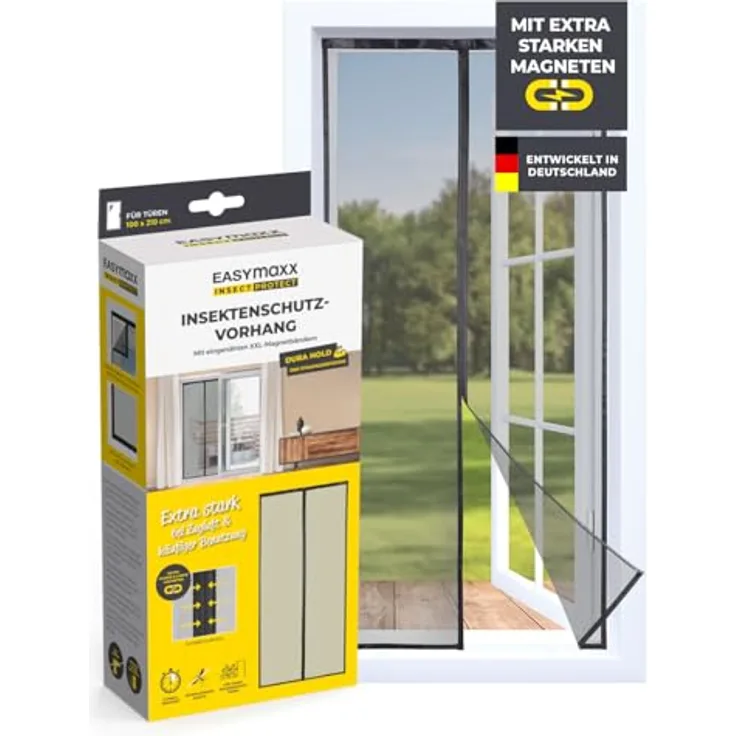 EASYmaxx Insect Protect Insektenschutzvorhang 100 x 210 cm | mit XXL-Magnetbändern | Fliegengitter Tür | Balkontür | Insektenschutz | Magnet | Fliegenvorhang