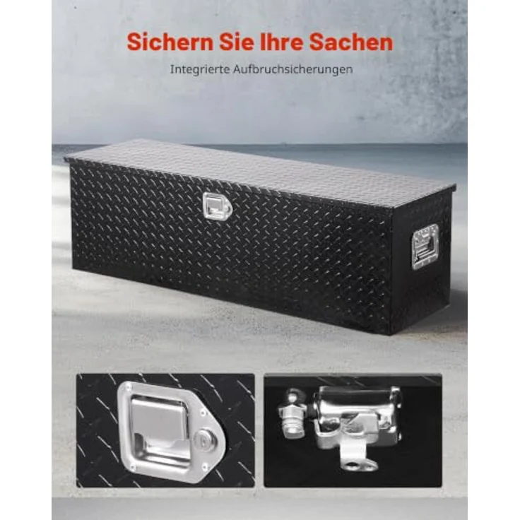 VEVOR Aluminium Werkzeugkasten für Ladefläche mit Wasserdichtem Deckel, Sicherheitsverschluss und seitlichem Griff, 1244,6 x 381 x 381 mm, Schwarz – Bild 4