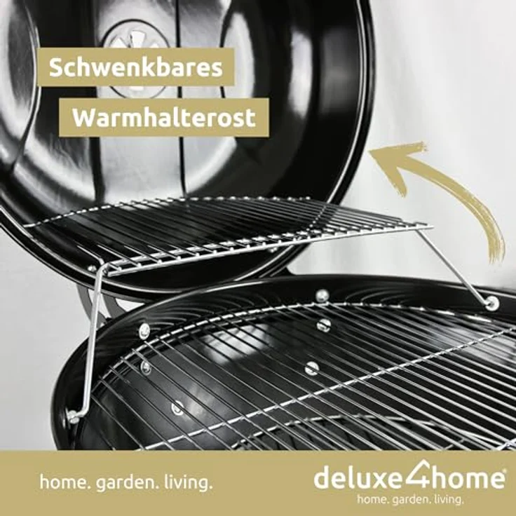 deluxe4home® Kugelgrill mit Deckel Ø55 cm Schwarz I Rollbarer BBQ-Grill mit Aschebehälter & Grillhandschuh – Bild 4