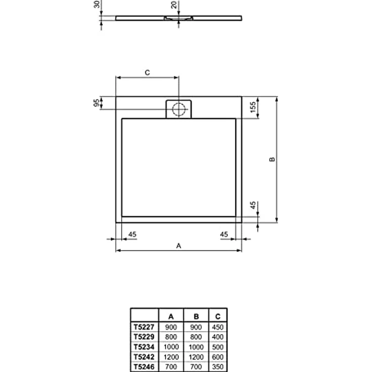 Ideal Standard Ultra Flat S i.life Quadrat-Brausewanne 900x900x30mm Carraraweiß – Bild 3