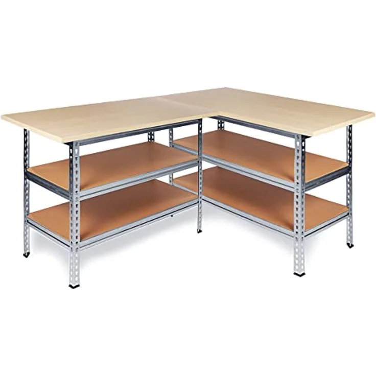 ONDIS24 Werkbank Werkstatt Ecklösung »Sparfuchs«, 2-tlg, 180 x 120 x 85 cm, bis 320 kg belastbar, 25 mm Arbeitsplatte