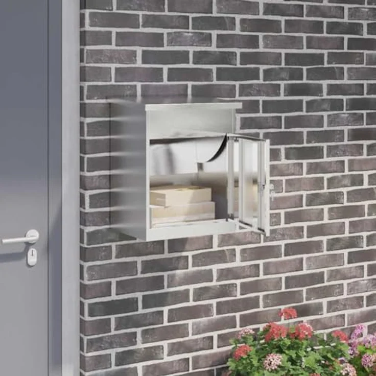vidaXL Briefkasten Paketdrop-Box, silber, wetterfest, aus Edelstahl, 47,5 x 38 x 59 cm, abschließbar mit Riegelschloss – Bild 2