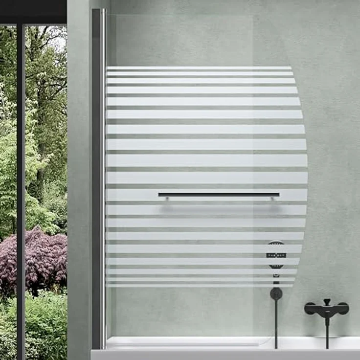 Mai & Mai Duschwand C112S, faltbare Badewannenwand aus teilsatinierten 6mm ESG-Sicherheitsglas mit NANO-Beschichtung, 180° schwenkbar, 90x140cm – Bild 2