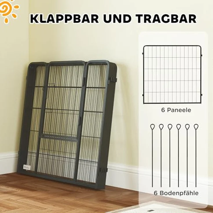 PawHut Welpenlaufstall 6-TLG, flexibles faltbares Freilaufgehege, 80 cm hoch mit Tür, geeignet für Hunde und Katzen, für drinnen und draußen – Bild 5