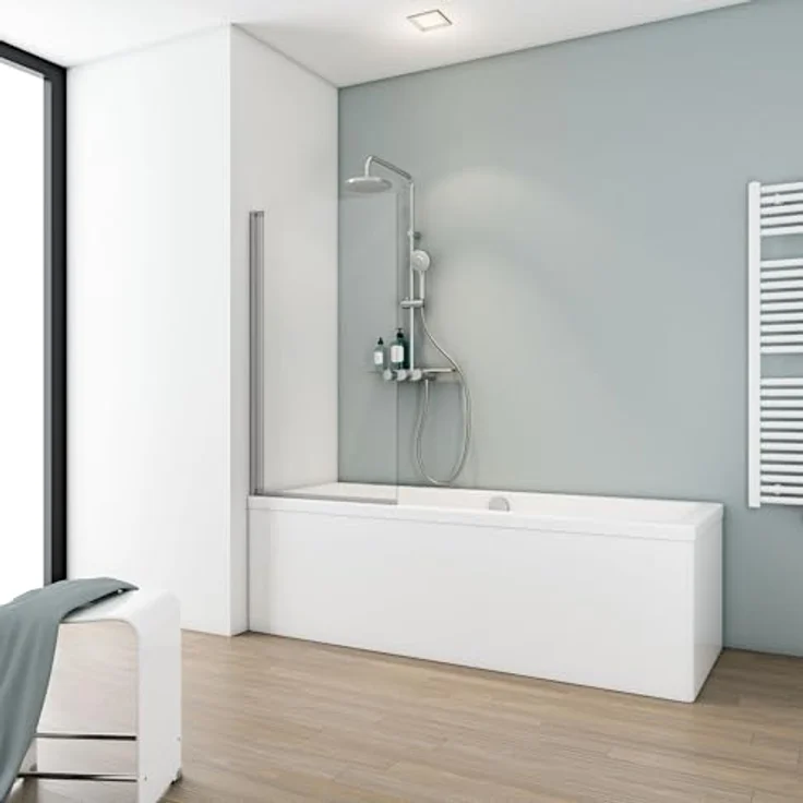 Schulte Duschwand Berlin, Badewannenfaltwand 70 x 120 cm aus 5 mm klaren Sicherheitsglas, alunatur, beidseitig schwenkbar – Bild 1