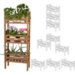 needs&wants® Blumenständer Pflanzenständer Blumentreppe Pflanzenregal Braunes Fichtenholz, 3-fach übereinander stapelbar, für Indoor Outdoor Balkon