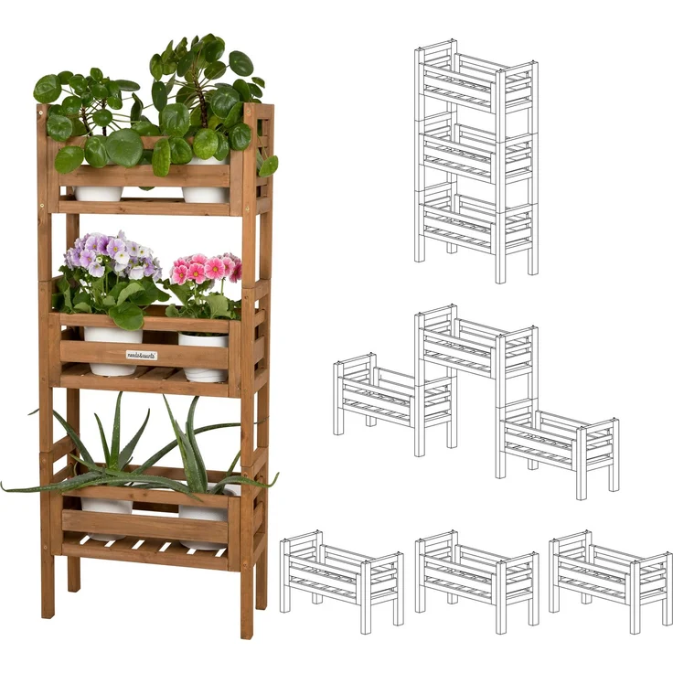 needs&wants® Blumenständer Pflanzenständer Blumentreppe Pflanzenregal Braunes Fichtenholz, 3-fach übereinander stapelbar, für Indoor Outdoor Balkon: Tests, Infos & Preisvergleich
