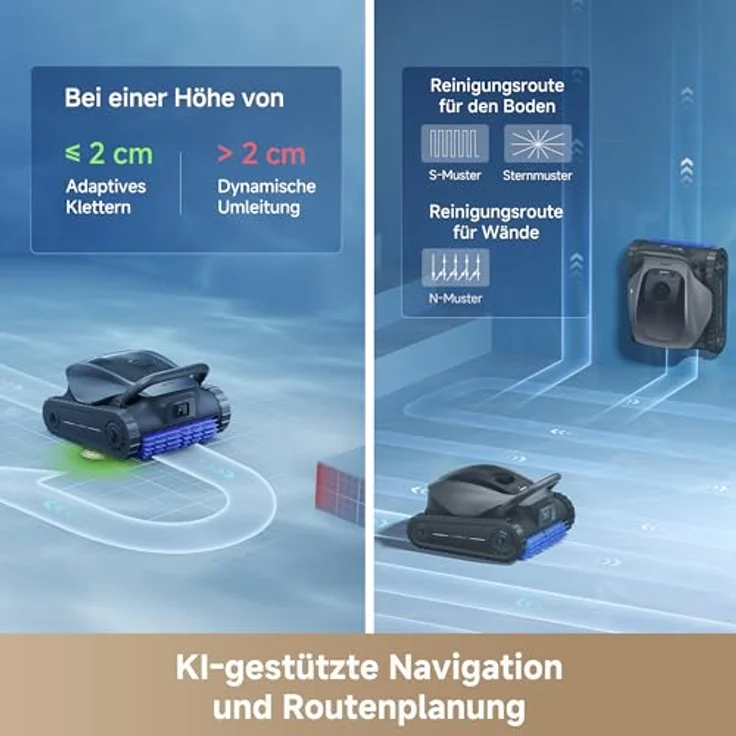 MOVA Diver A10, Intelligenter Poolroboter mit 22 700 L/h Saugleistung, 240 min Laufzeit, Doppel-Bürste und 8 IA-Modi – Bild 8