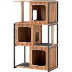 COSTWAY Kratzbaum, 2in1 Katzenhaus, 3 Etagen, abnehmbare Kissen, Natur & Grau & Schwarz