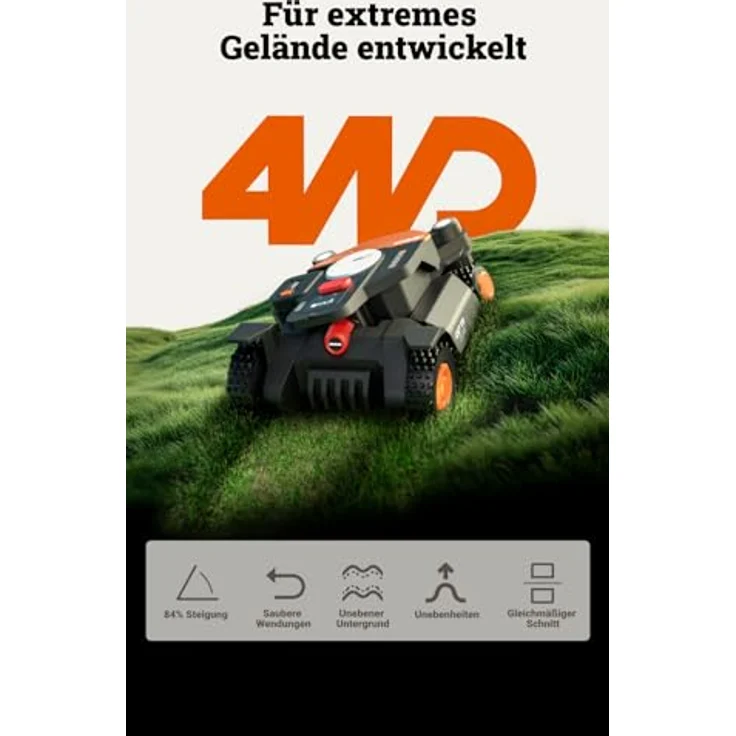 Worx Landroid Vision Cloud 4WD WR340E, Mähroboter für bis 600 m² mit Allrad-Antrieb, RTK Cloud Positionierung und Auto-Kartierung – Bild 3