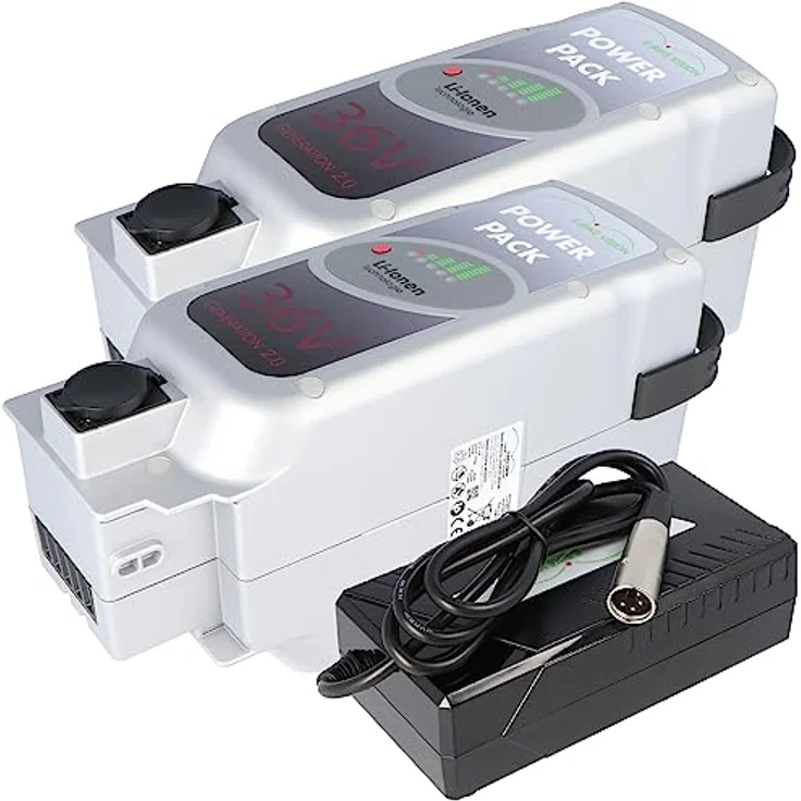 E-Bike Vision 2 Stück E-Bike Power Pack Akku 36V 17Ah 612Wh für Panasonic Deluxe-Antriebssystem, inkl. 4A Schnell-Ladegerät, silber – Bild 1