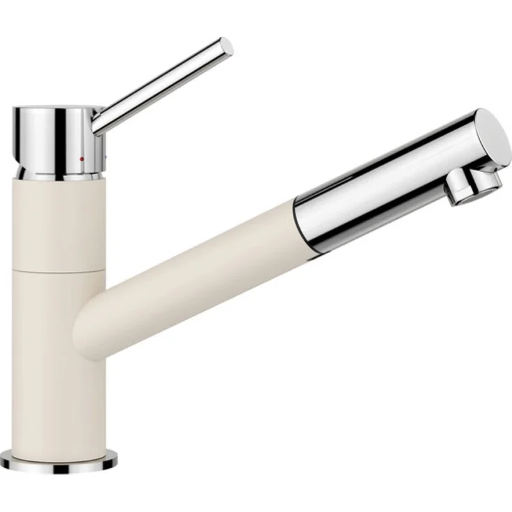 Blanco KANO-S Niederdruck Küchenarmatur, Schlauchbrause softweiß/chrom mit 120° schwenkbarem Auslauf und Keramik-Scheibenkartusche – Bild 1