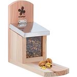 Relaxdays Eichhörnchen Futterhaus, FSC-zertifiziertes Holz, Metalldach, Belüftungslöcher, zum Aufhängen, Natur/Silber, 25 x 11 x 29 cm