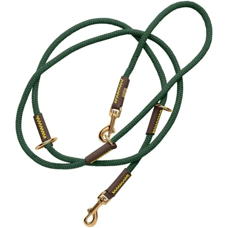 HUNTER Verstellbare Hundeführleine Malia, dunkelgrün/Dunkelbraun, 3-Fach verstellbar, geschmeidiges Tau & robustes Leder, leicht und strapazierfähig, Made in Germany, Größe: 8/200