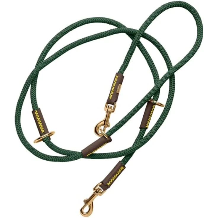 HUNTER Verstellbare Hundeführleine Malia, dunkelgrün/Dunkelbraun, 3-Fach verstellbar, geschmeidiges Tau & robustes Leder, leicht und strapazierfähig, Made in Germany, Größe: 8/200 – Bild 1