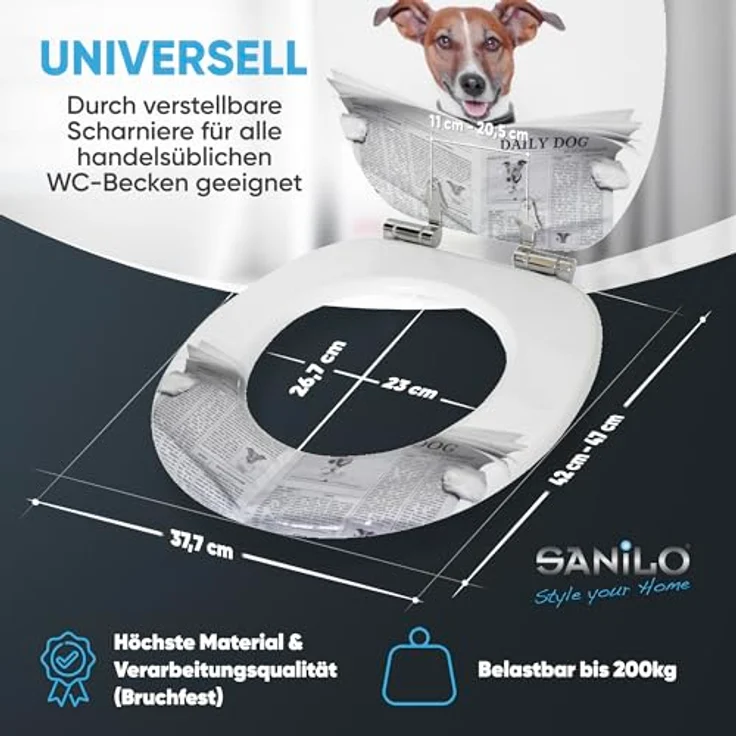 Sanilo WC Sitz Newspaper, Absenkautomatik, stabiler Holztock, antibakterielle Oberfläche, 47x37.7 cm – Bild 4